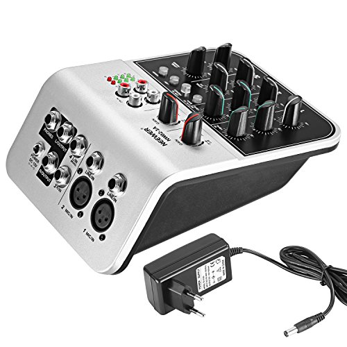 Neewer NW02-1A 4 Canales Mesa Consola de Mezclas Económico para Micrófono de Condensador, Mezclador de Aonido de Audio Compacto con 48V Phantom Power