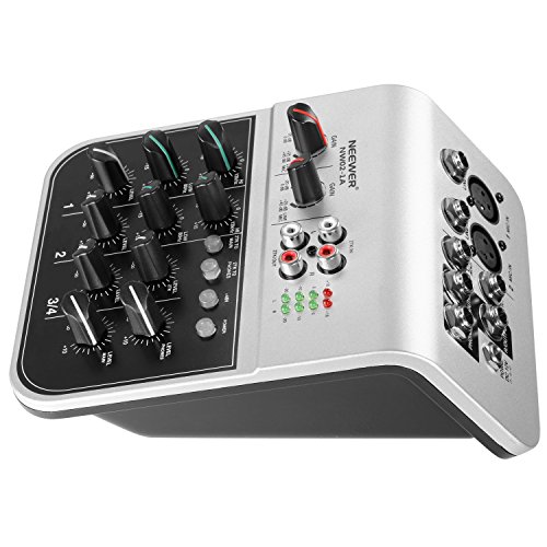 Neewer NW02-1A 4 Canales Mesa Consola de Mezclas Económico para Micrófono de Condensador, Mezclador de Aonido de Audio Compacto con 48V Phantom Power