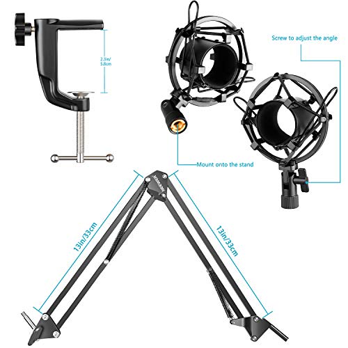 Neewer Profesional NW-7000 USB Micrófono de Condensador Estudio y NW-35 Brazo de Tijera de Suspensión con Montura Contra Choque y Kit de Abrazadera de Montaje de Mesa para Difusión y Grabación (Negro)