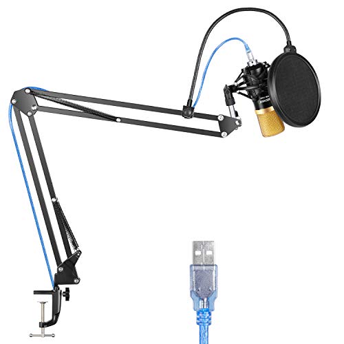Neewer Profesional NW-7000 USB Micrófono de Condensador Estudio y NW-35 Brazo de Tijera de Suspensión con Montura Contra Choque y Kit de Abrazadera de Montaje de Mesa para Difusión y Grabación (Negro)