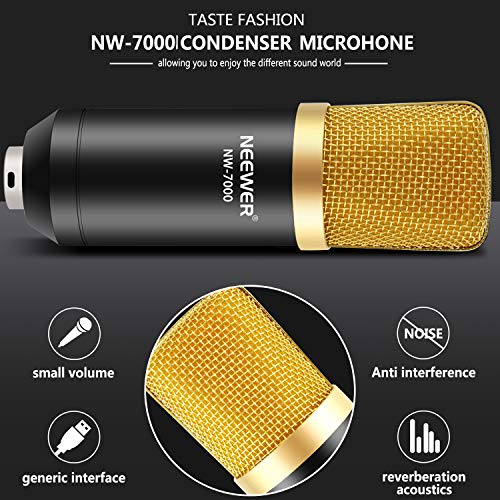 Neewer Profesional NW-7000 USB Micrófono de Condensador Estudio y NW-35 Brazo de Tijera de Suspensión con Montura Contra Choque y Kit de Abrazadera de Montaje de Mesa para Difusión y Grabación (Negro)
