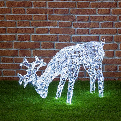 NEFFY SHOP Reno Luminoso con Cristales pastando, 50 cm, 200 LED luz fría, Luces de Navidad aptas para Exteriores