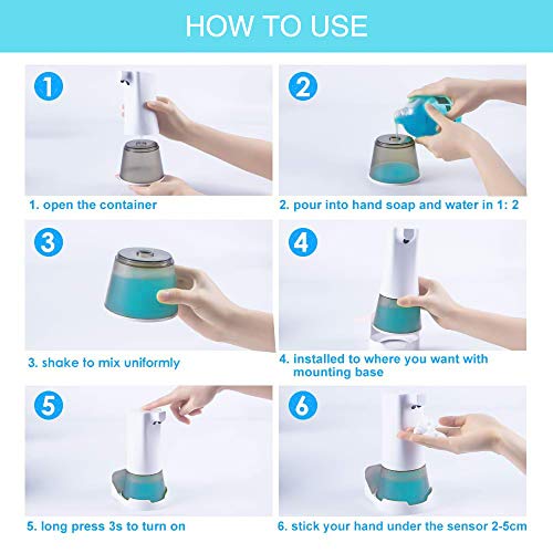 NEKAN Dispensador AutomáTico De JabóN, Bomba Dispensadora De LíQuido Sin Contacto Montado En La Pared Impermeable Ajustable Manos Libres Para Cocina BañO Hotel Oficina 350Ml Carga Usb