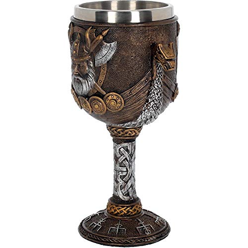 Nemesis Now Valhalla - Copa, 17 cm, resina con inserto de acero inoxidable, color marrón