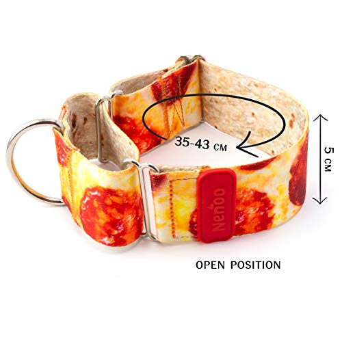 Nenoo Collar Martingale para Perros Que Escapan de los Collares Normales. Patrón de Deliciosa Pizza! 25-43 cm