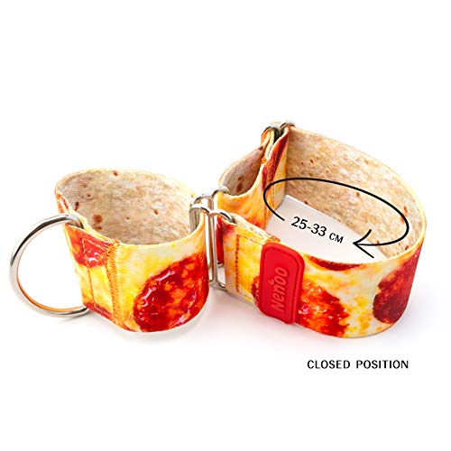 Nenoo Collar Martingale para Perros Que Escapan de los Collares Normales. Patrón de Deliciosa Pizza! 25-43 cm
