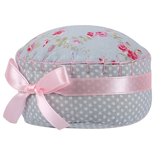 neoviva Floral con revestimiento de tela acolchada Pin Cojín en forma de cupcake con lazo de satén nudo para almacenamiento de aguja larga, tela, Floral Blue Ocean, 8.5(L)x8.5(W)x5(H) CM
