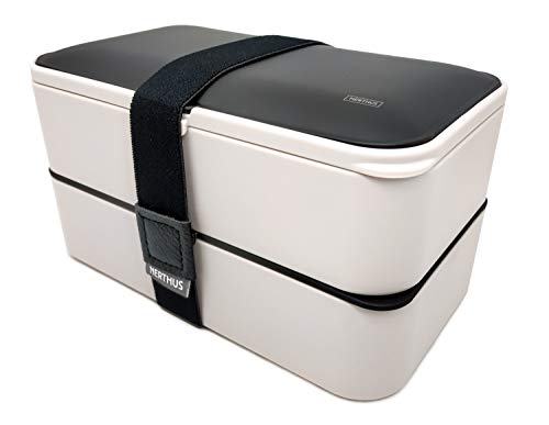 NERTHUS FIH 415 Lunch Box hermético Doble con Cubiertos, Blanco y Negro, Única