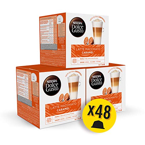 Nescafé DOLCE GUSTO Café LATTE MACHIATTO CARAMEL - Pack De 3 x 16 cápsulas - Total: 48 Cápsulas