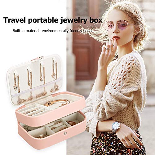 Nesrunx Caja de Almacenamiento de Pendientes 2 Capas Vitrina de joyería de Cuero PU (Rosa Claro)
