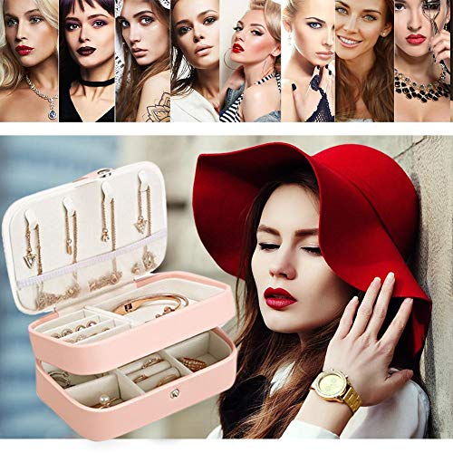 Nesrunx Caja de Almacenamiento de Pendientes 2 Capas Vitrina de joyería de Cuero PU (Rosa Claro)