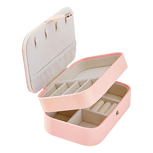 Nesrunx Caja de Almacenamiento de Pendientes 2 Capas Vitrina de joyería de Cuero PU (Rosa Claro)