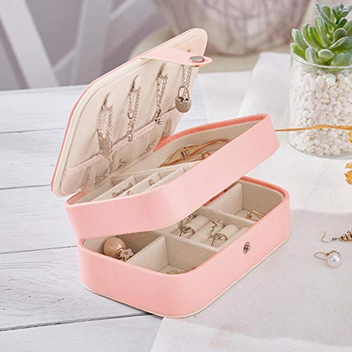 Nesrunx Caja de Almacenamiento de Pendientes 2 Capas Vitrina de joyería de Cuero PU (Rosa Claro)