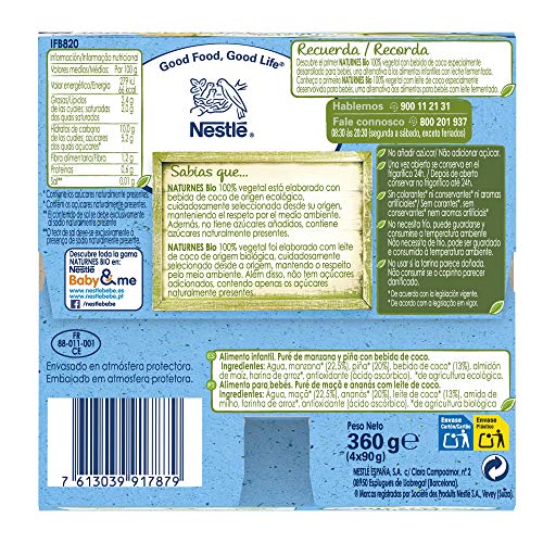 Nestlé Naturnes Bio Tarrina Coco Manzana Piña 4 x 90 g - 360 g