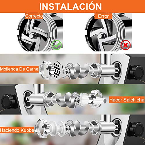 Nestling® Multifunción Doméstica y ComercialPicadora de Carne Eléctrica y Embutidora de Salchichas, con Accesorio de Kibbe Placas de Molienda,Motor de Cobre, Acero Inoxidable (Negro)