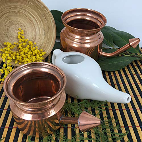 Neti Pot en Cobre para Limpiar y Desinfectar las fosas nasales - 250 ml - Práctica Ayurvédica - Jala Neti Hatha Yoga - para el drenaje de los senos frontales y para limpiar las vías respiratorias