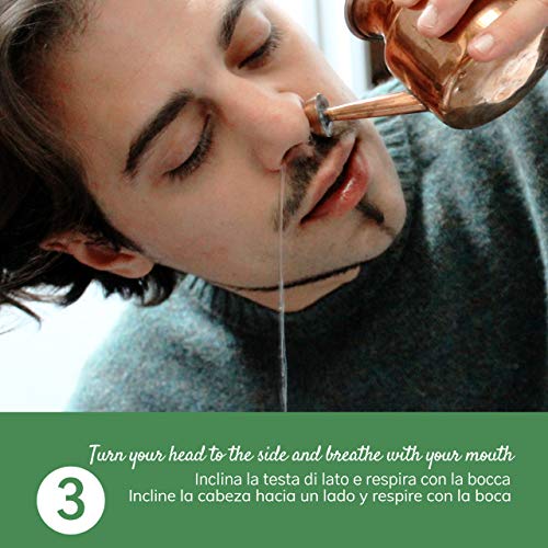 Neti Pot en Cobre para Limpiar y Desinfectar las fosas nasales - 250 ml - Práctica Ayurvédica - Jala Neti Hatha Yoga - para el drenaje de los senos frontales y para limpiar las vías respiratorias