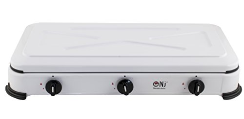 NEW NJ3 - Cocina de gas propano portátil con tapa para exterior (3 fuegos, 3,4 kW)