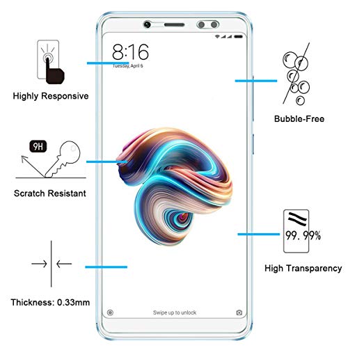 NEW'C 2 Unidades, Protector de Pantalla para Xiaomi Redmi Note 5, Antiarañazos, Antihuellas, Sin Burbujas, Dureza 9H, 0.33 mm Ultra Transparente, Vidrio Templado Ultra Resistente
