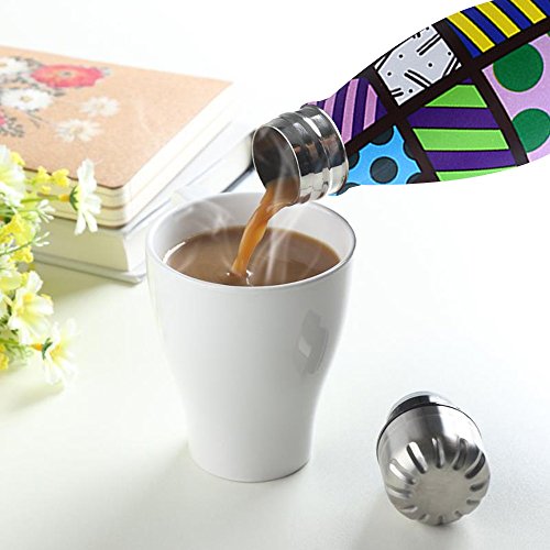 Newday1 Botella de Agua de Mantiene bebidas frías por 24h y calientes por 12h 500ML de doble pared con aislamiento de botella de agua de acero inoxidable SIN BPA water bottles,Cartoon