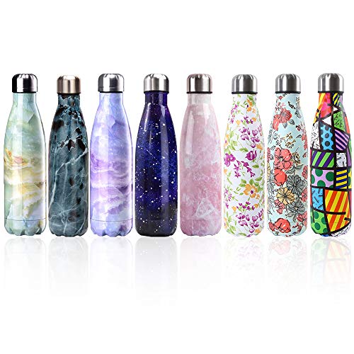 Newday1 Botella de Agua de Mantiene bebidas frías por 24h y calientes por 12h 500ML de doble pared con aislamiento de botella de agua de acero inoxidable SIN BPA water bottles,Cartoon