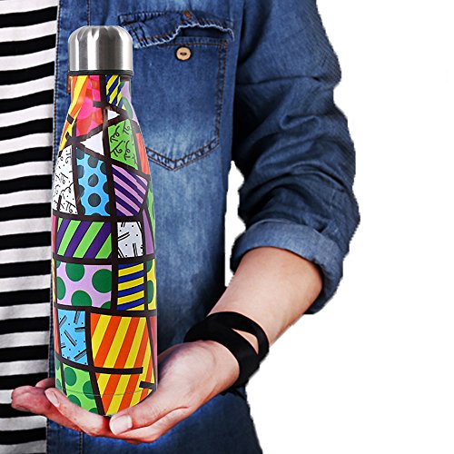 Newday1 Botella de Agua de Mantiene bebidas frías por 24h y calientes por 12h 500ML de doble pared con aislamiento de botella de agua de acero inoxidable SIN BPA water bottles,Cartoon