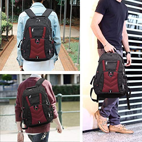 NEWHEY Mochila Portatil 18.4 Pulgadas Hombre con Puerto de USB Grande Mochila para Portátil 17 Pulgadas Impermeable Viaje Negocio Universidad Negro (Rojo - 18.4Pulgadas)