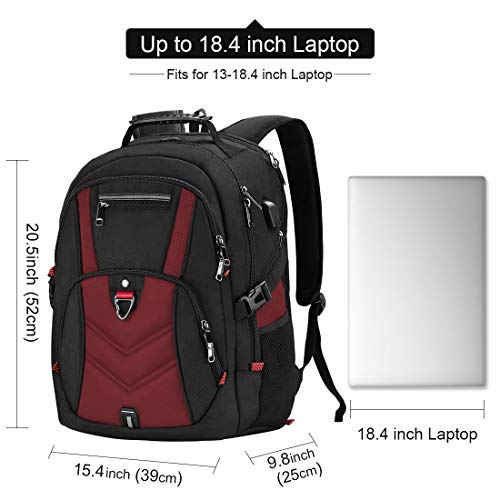 NEWHEY Mochila Portatil 18.4 Pulgadas Hombre con Puerto de USB Grande Mochila para Portátil 17 Pulgadas Impermeable Viaje Negocio Universidad Negro (Rojo - 18.4Pulgadas)