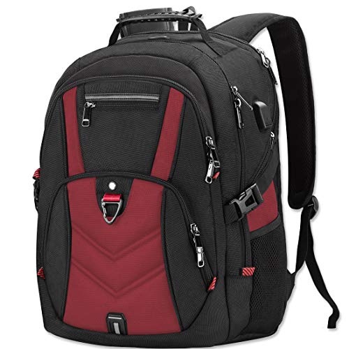 NEWHEY Mochila Portatil 18.4 Pulgadas Hombre con Puerto de USB Grande Mochila para Portátil 17 Pulgadas Impermeable Viaje Negocio Universidad Negro (Rojo - 18.4Pulgadas)