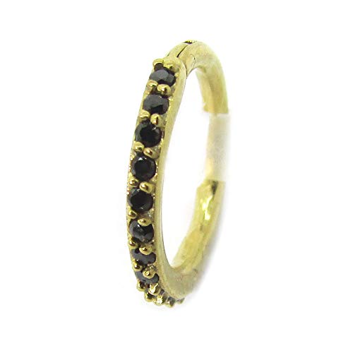 NewkeepsR 16G 10mm (3/8 pulg) Anodizado de Oro 316L Acero con bisagra Segmento Clicker Segmento Anillo de cartílago Conjunto de pavimento Superior Redondeado con Cristal Negro Zirconia