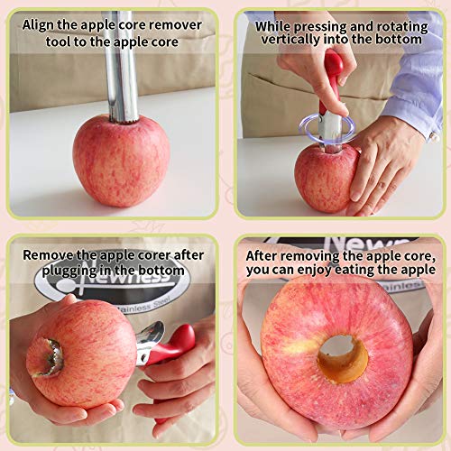 Newness Corer De Manzana,Descorazonador de Manzanas de Acero Inoxidable, Cortador de Manzanas Herramienta de Frutas para el Hogar y la Cocina (Rojo)