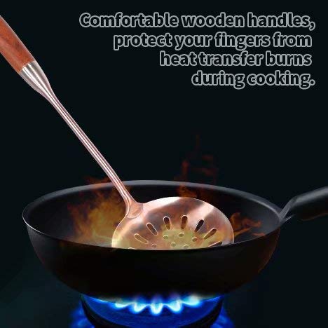 Newness Espumadera de Cocina, 39.5 cm Espumadera con Colador de 304 Acero Inoxidable, con Mango de Madera Ergonómica del Vacío, Cocina Cuchara del Colador