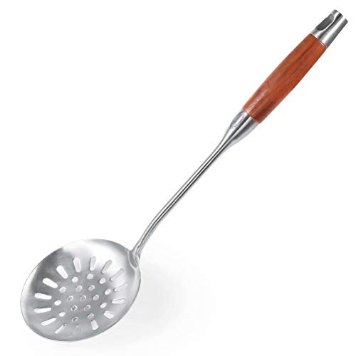Newness Espumadera de Cocina, 39.5 cm Espumadera con Colador de 304 Acero Inoxidable, con Mango de Madera Ergonómica del Vacío, Cocina Cuchara del Colador
