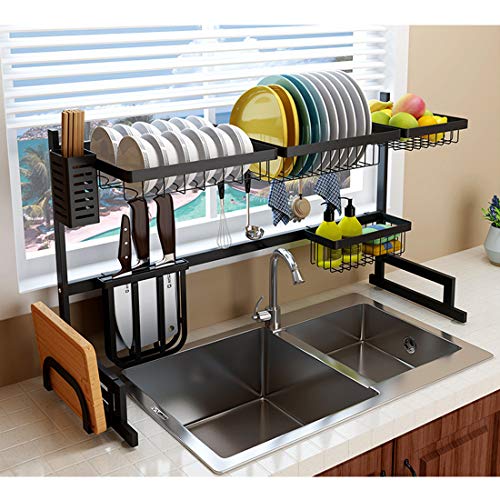 Newox Utensilios de Cocina Mostrador de Almacenamiento de Acero Inoxidable Mostrador de Ahorro de Espacio Soporte Organizador Negro(24,1 * 12,6 * 17,3 pouces)