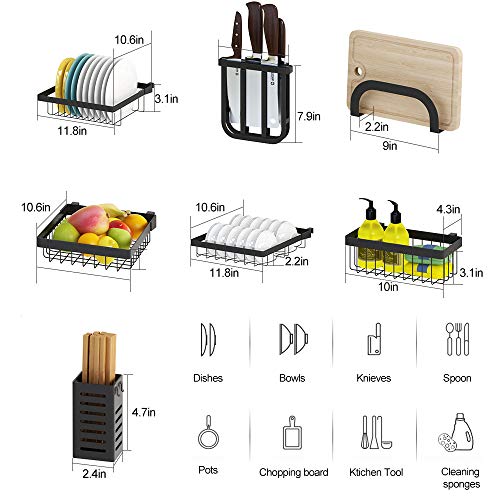 Newox Utensilios de Cocina Mostrador de Almacenamiento de Acero Inoxidable Mostrador de Ahorro de Espacio Soporte Organizador Negro(24,1 * 12,6 * 17,3 pouces)