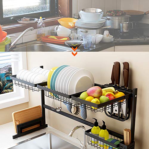 Newox Utensilios de Cocina Mostrador de Almacenamiento de Acero Inoxidable Mostrador de Ahorro de Espacio Soporte Organizador Negro(24,1 * 12,6 * 17,3 pouces)