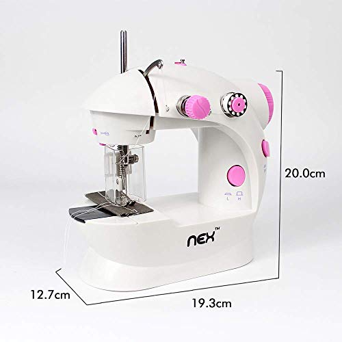 NEX - Máquina de coser, minisoporte plegable para ampliar el rango de funcionamiento con pedal de doble pedal y cubierta de luz LED para principiantes (rosa)