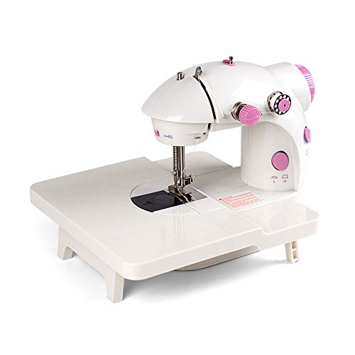 NEX - Máquina de coser, minisoporte plegable para ampliar el rango de funcionamiento con pedal de doble pedal y cubierta de luz LED para principiantes (rosa)