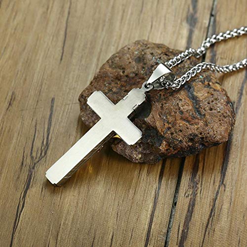 Niaofeces Cadena De Suétercollares Colgantes Colgantes Cruzados para Hombres Collar Crucifijo De Acero Inoxidable Lord Prayer Religión Joyería con Cadena De Trigo