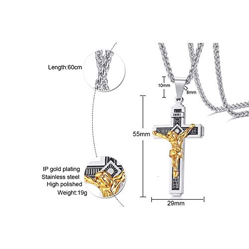 Niaofeces Cadena De Suétercollares Colgantes Colgantes Cruzados para Hombres Collar Crucifijo De Acero Inoxidable Lord Prayer Religión Joyería con Cadena De Trigo
