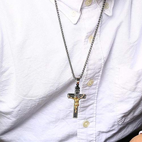 Niaofeces Cadena De Suétercollares Colgantes Colgantes Cruzados para Hombres Collar Crucifijo De Acero Inoxidable Lord Prayer Religión Joyería con Cadena De Trigo