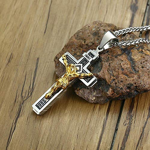 Niaofeces Cadena De Suétercollares Colgantes Colgantes Cruzados para Hombres Collar Crucifijo De Acero Inoxidable Lord Prayer Religión Joyería con Cadena De Trigo