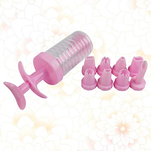 NICEXMAS Prensa para Galletas Herramientas para Hornear Accesorios Pastel Galletas Molde Molde para Prensar Galletas Pistola para Cocinar con 4 Moldes 32 Boquillas (Rosa)