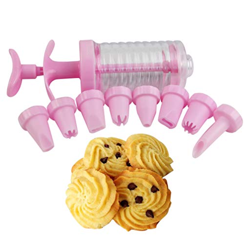 NICEXMAS Prensa para Galletas Herramientas para Hornear Accesorios Pastel Galletas Molde Molde para Prensar Galletas Pistola para Cocinar con 4 Moldes 32 Boquillas (Rosa)