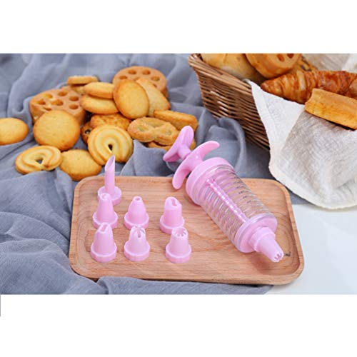 NICEXMAS Prensa para Galletas Herramientas para Hornear Accesorios Pastel Galletas Molde Molde para Prensar Galletas Pistola para Cocinar con 4 Moldes 32 Boquillas (Rosa)