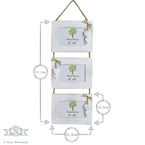 Nicola Spring Marco Triple para Fotos de 15 x 10 - con Corazones Blancos - Madera - Blanco