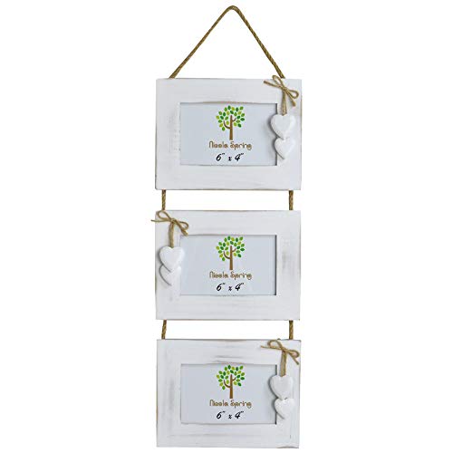 Nicola Spring Marco Triple para Fotos de 15 x 10 - con Corazones Blancos - Madera - Blanco
