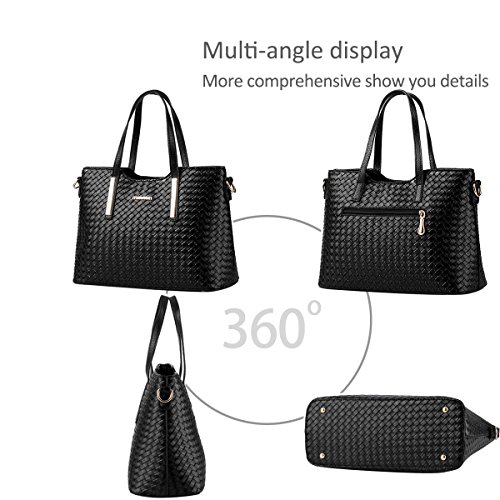 NICOLE & DORIS Bolsos para Mujeres Bolsos de asa Superior Bolso de Hombro para Mujer 3pcs Bolsos del Trabajo, Diario Vida Negro