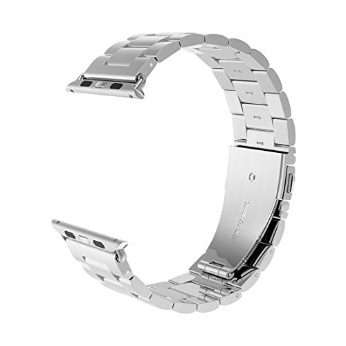 Nicwea Correa de reloj sólida de acero inoxidable metal Apple, broche plegable pulido fino Reemplazo de pulsera iWatch para Apple Watch serie 3/2/1 Sport / Edition 38mm - Plata