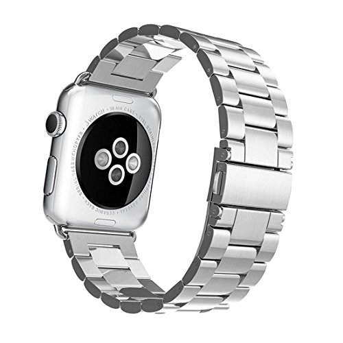 Nicwea Correa de reloj sólida de acero inoxidable metal Apple, broche plegable pulido fino Reemplazo de pulsera iWatch para Apple Watch serie 3/2/1 Sport / Edition 38mm - Plata